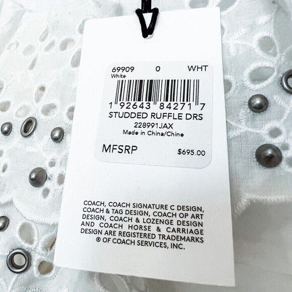 NWT Coach 1941 Ruffle Prairie Mini Dress Size 0 White - Picture 4 of 10